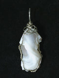 Druzy Quartz Pendant, Chalcedony Freeform Wire Wrapped .925 Sterling Silver