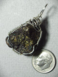 Raw Chalcopyrite in Copper-Ironstone Matrix Pendant Wire Wrapped .925 Sterling Silver