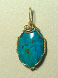 Chrysocolla Cuprite Cabochon Pendant Wire Wrapped 14k/20 Gold Filled - Jemel