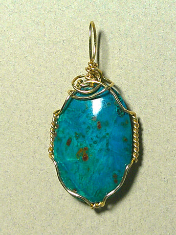 Chrysocolla Cuprite Cabochon Pendant Wire Wrapped 14K/20 Gold Filled - Jemel