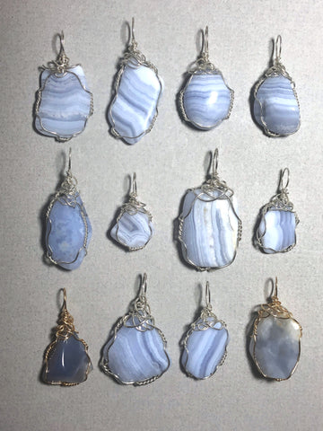 Custom Order for David - 10 Blue Lace Agate, 2 Blue Chalcedony Sterling Silver and Gold Filled Wire