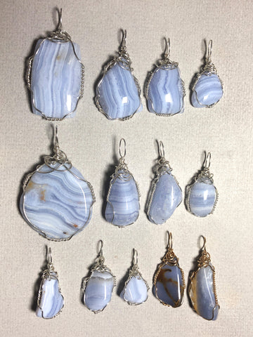 Custom Order for David - 11 Blue Lace Agate, 2 Blue Chalcedony Sterling Silver and Gold Filled Wire