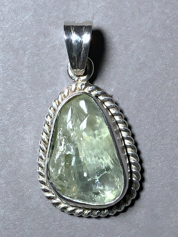 Green Beryl Cabochon in .999 Fine Silver Bezel Pendant - Jemel 