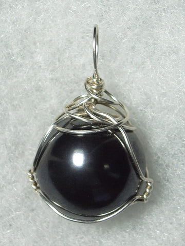 Hematite Ball Sphere or Marble Pendant Wire Wrapped .925 Sterling Silver - Jemel