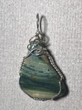 Larsonite Jasper Petrified Bog Wood Pendant Wire Wrapped .925 Sterling Silver