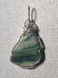 Larsonite Jasper Petrified Bog Wood Pendant Wire Wrapped .925 Sterling Silver - Jemel