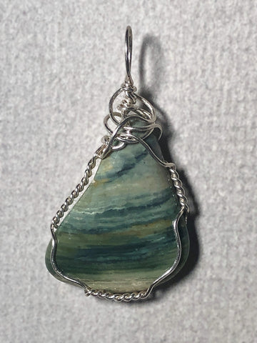 Larsonite Jasper Petrified Bog Wood Pendant Wire Wrapped .925 Sterling Silver - Jemel