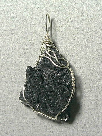 Black Kyanite Crystal Pendant Wire Wrapped .925 Sterling Silver - Jemel