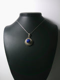 Lapis-Lazuli Cabochon and Blue Sapphire in .999 Fine Silver Bezel Pendant display - Jemel 