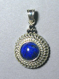 Lapis-Lazuli Cabochon and Blue Sapphire in .999 Fine Silver Bezel Pendant - Jemel 