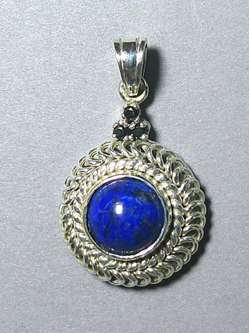 Lapis-Lazuli Cabochon and Blue Sapphire in .999 Fine Silver Bezel Pendant - Jemel 