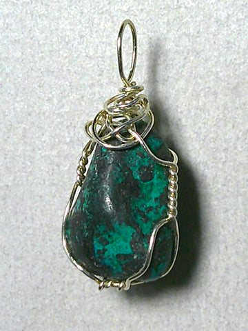 Magnetite Chrysocolla Pendant Wire Wrapped .925 Sterling Silver - Jemel