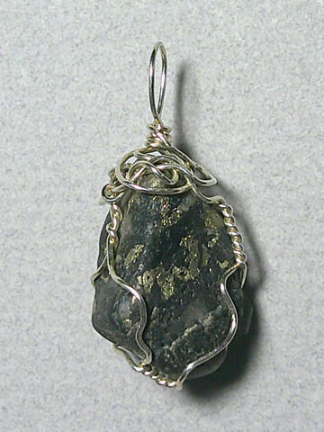 Healer's Gold Magnetite Pyrite Pendant Wire Wrapped 1.925 Sterling Silver - Jemel
