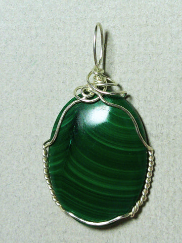 Malachite Cabochon Pendant Wire Wrapped .925 Sterling Silver - Jemel