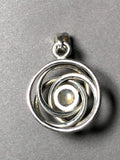 Blue Moonstone .999 Fine Silver Bezel Four Ring Pattern Pendant