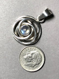 Blue Moonstone .999 Fine Silver Bezel Four Ring Pattern Pendant
