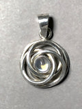 Blue Moonstone Cabochon in .999 Fine Silver Bezel 4 Ring Pattern Pendant - Jemel 