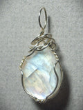 Blue Moonstone Cabochon Pendant Wire Wrapped .925 Sterling Silver