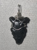 Obsidian Arrowhead Pendant Wire Wrapped .925 Sterling Silver - Jemel
