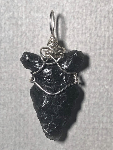 Obsidian Arrowhead Pendant Wire Wrapped .925 Sterling Silver - Jemel
