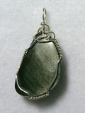 Silver Sheen Obsidian Stone Pendant Wire Wrapped .925 Sterling Silver