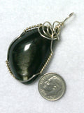 Silver Sheen Obsidian Stone Pendant Wire Wrapped .925 Sterling Silver