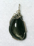 Silver Sheen Obsidian Stone Pendant Wire Wrapped .925 Sterling Silver - Jemel