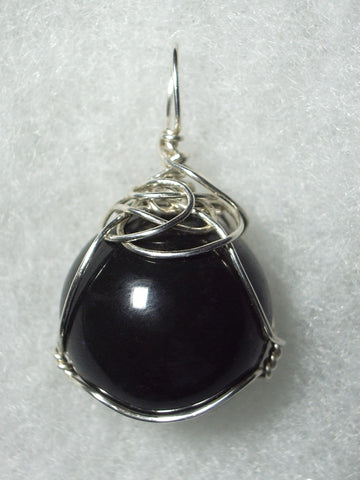 Black Onyx Ball Sphere Marble Pendant Wire Wrapped .925 Sterling Silver - Jemel