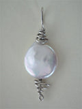 Cultured Freshwater Pearl Coin Bead Pendant Wire Wrapped .925 Sterling Silver