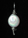 Cultured Freshwater Pearl Coin Bead Pendant  Wire Wrapped .925 Sterling Silver - Jemel