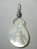 Mother of Pearl Bead Pendant Wire Wrapped .925 Sterling Silver