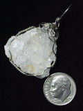 Quartz Druzy Crystal Cluster Pendant Wire Wrapped .925 Sterling Silver