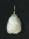 Druzy Quartz Crystal Filled Haif Geode Pendant Wire Wrapped .925 Sterling Silver
