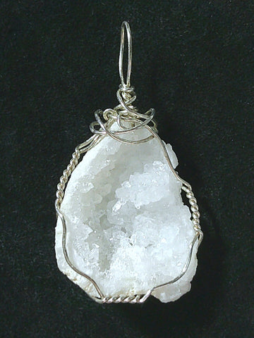 Druzy Quartz Half Geode Pendant Wire Wrapped .925 Sterling Silver - Jemel