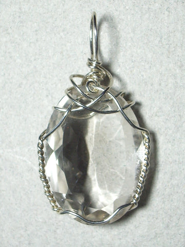 Faceted Clear Quartz Pendant Wire Wrapped .925 Sterling Silver - Jemel