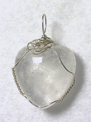 Quartz Crystal Heart Pendant Wire Wrapped .925 Sterling Silver - Jemel