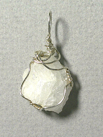 Raw Crystalline Quartz Pendant Wire Wrapped .925 Sterling Silver - Jemel
