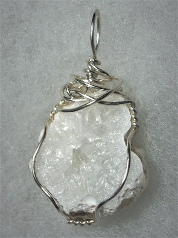 Quartz Crystal Filled Geode Pendant Wire Wrapped .925 Sterling Silver - Jemel
