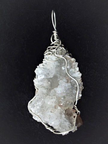 Quartz Crystal Splash Cluster Pendant Wire Wrapped .925 Sterling Silver - Jemel