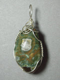 Rain Forest Rhyolite Pendant Wire Wrapped .925 Sterling Silver - Jemel