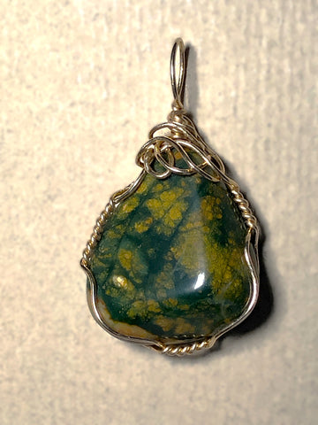 Rain Forest Rhyolite Pendant Wire Wrapped 14K Gold Filled - Jemel