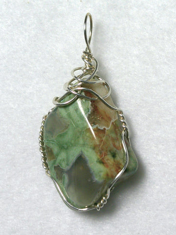 Rain Forest Rhyolite Pendant Wire Wrapped .925 Sterling Silver - Jemel
