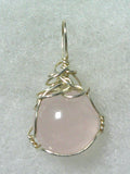 Rose Quartz Ball Sphere Marble Pendant Wire Wrapped .925 Sterling Silver