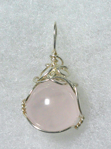 Rose Quartz Ball Sphere Marble Pendant Wire Wrapped .925 Sterling Silver - Jemel