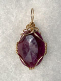 Faceted Ruby Crystal Pendant Wire Wrapped 14/20 Gold Filled