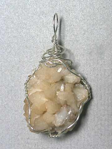 Raw Stilbite Crystal Pendant Wire Wrapped .925 Sterling Silver - Jemel