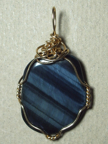 Blue Tiger's Eye Pendant Wire Wrapped 14/20 Gold Filled - Jemel