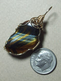Blue Variegated Tiger's-Eye Stone Pendant Wire Wrapped 14/20 Gold Filled