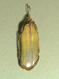 Golden Red Variegated Tiger's-Eye Pendant Wire Wrapped in Bronze