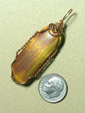 Golden Red Variegated Tiger's-Eye Pendant Wire Wrapped in Bronze